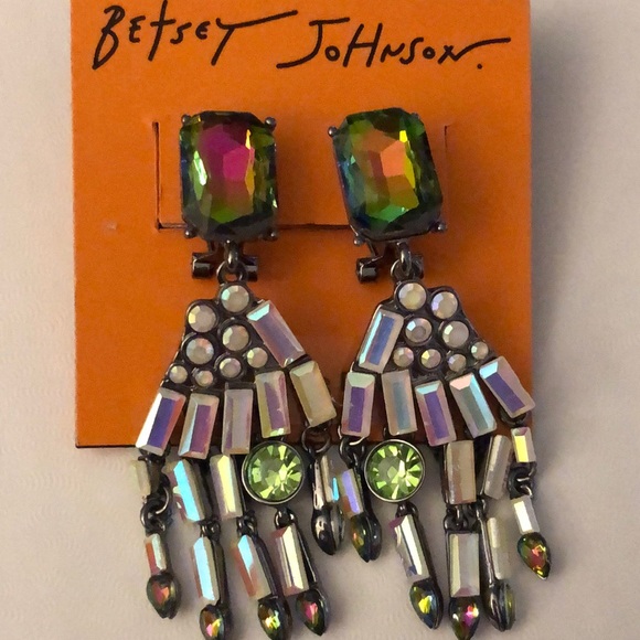 Betsey Johnson Silver Tone Skeleton Hand Drop Earrings Crystal Accents NWT - Picture 10 of 16